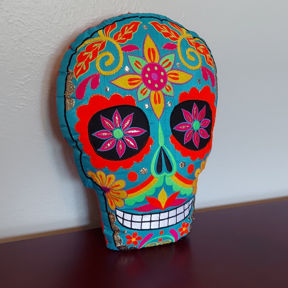 Sugar Skull Embroidered Pillow